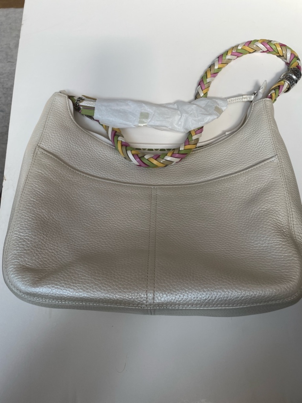 Brighton Barbados white pebbled leather hobo bag
